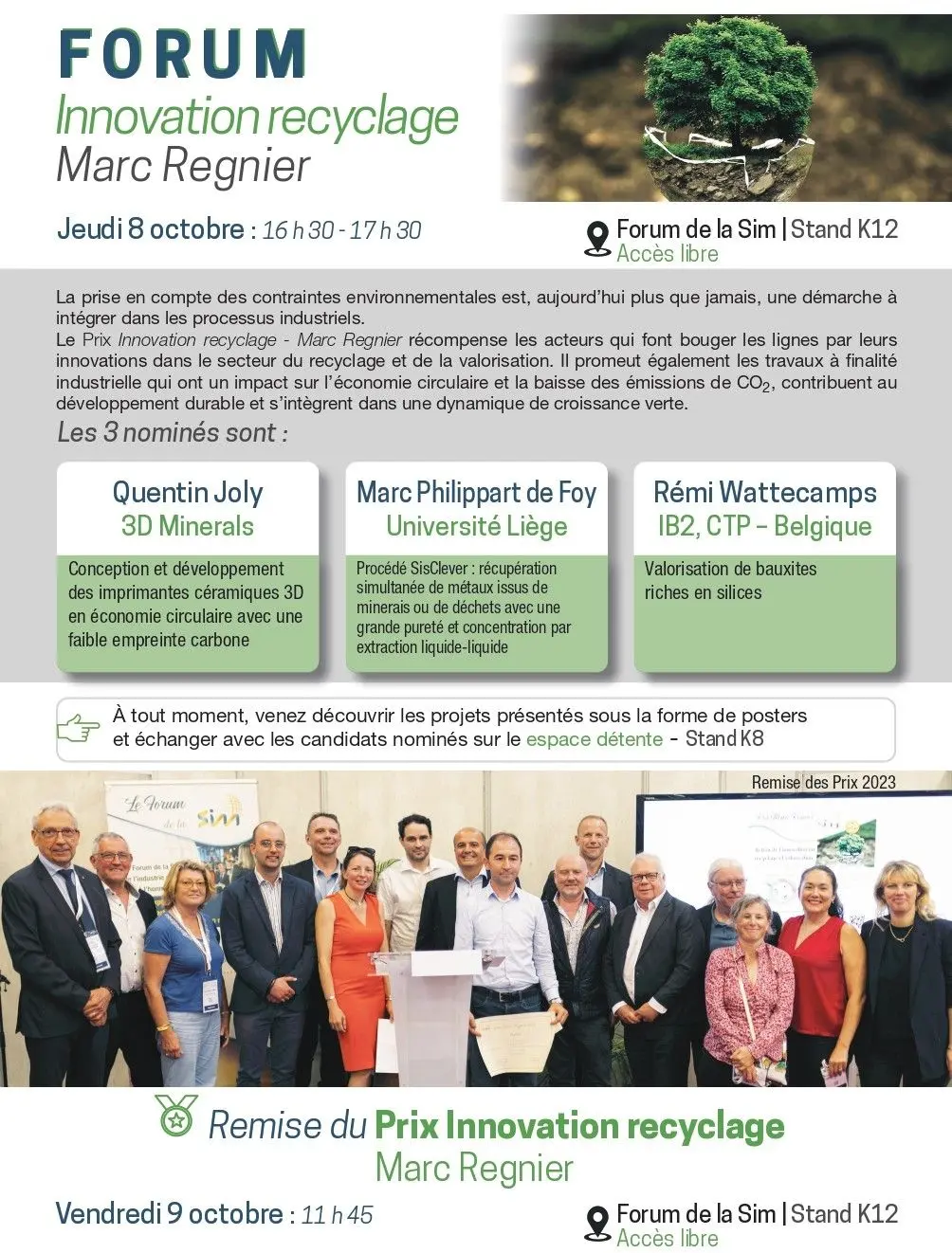 Venez rencontrer les 3 nominés du Forum Innovation recyclage !